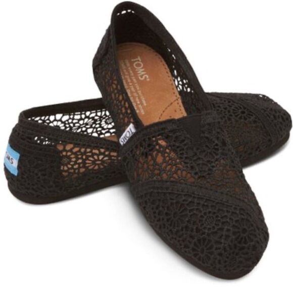 TOMS Alpargata Moroccan Black Crochet Floral Slip On Summer Flat Shoes Size 5 - Picture 17 of 17